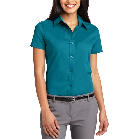 JustBlanks Womens Short Sleeve Easy Care Shirt Cotton Polyester Blend Open Collar Wrinkle Resistant