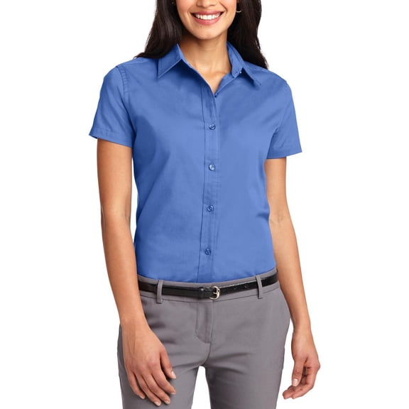 JustBlanks Womens Short Sleeve Easy Care Shirt Cotton Polyester Blend Open Collar Wrinkle Resistant