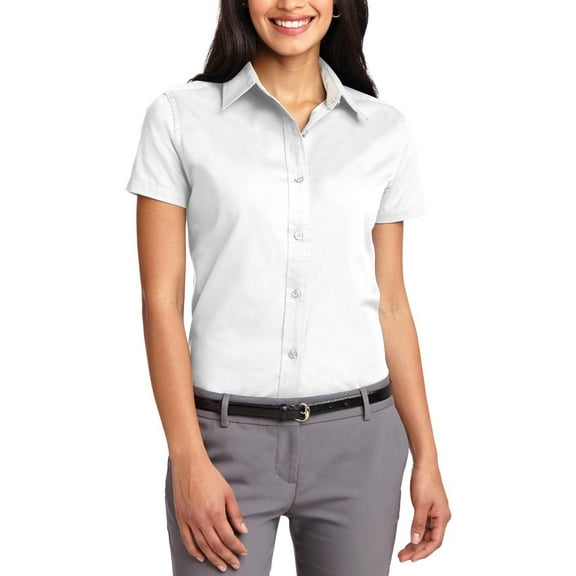 JustBlanks Womens Short Sleeve Easy Care Shirt Cotton Polyester Blend Open Collar Wrinkle Resistant