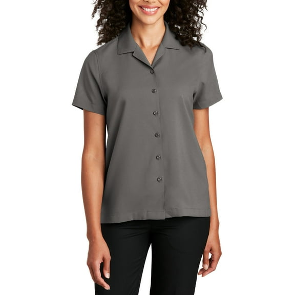 JustBlanks Womens Short Sleeve Polyester Performance Work Shirt with Camp Collar