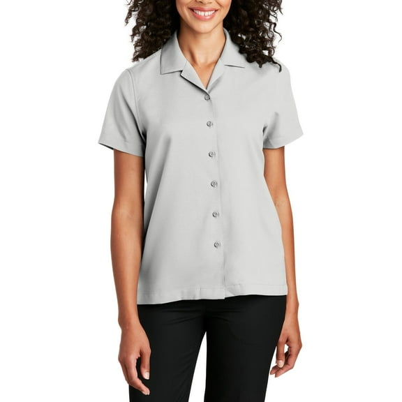 JustBlanks Womens Short Sleeve Polyester Performance Work Shirt with Camp Collar