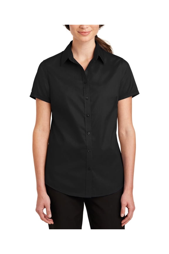 Womens Short Sleeve SuperPro Twill Shirt Comfortable Cotton Blend Open Collar
