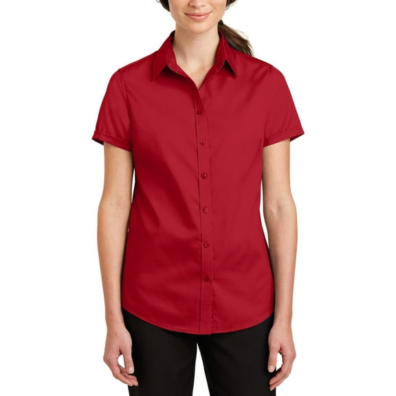 JustBlanks Womens Short Sleeve SuperPro Twill Shirt Comfortable Cotton Blend Open Collar