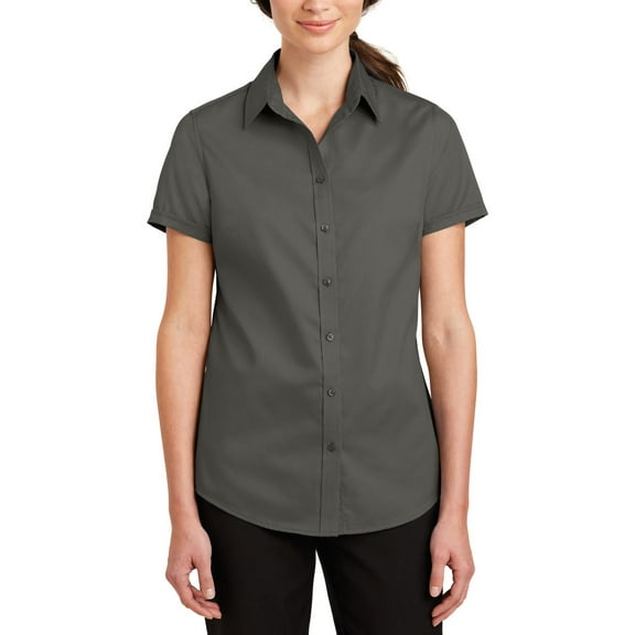 Just Blanks Ladies Short Sleeve SuperPro Twill Shirt , Sterling Grey, 4XL