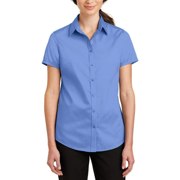 JustBlanks Womens Short Sleeve SuperPro Twill Shirt Comfortable Cotton Blend Open Collar