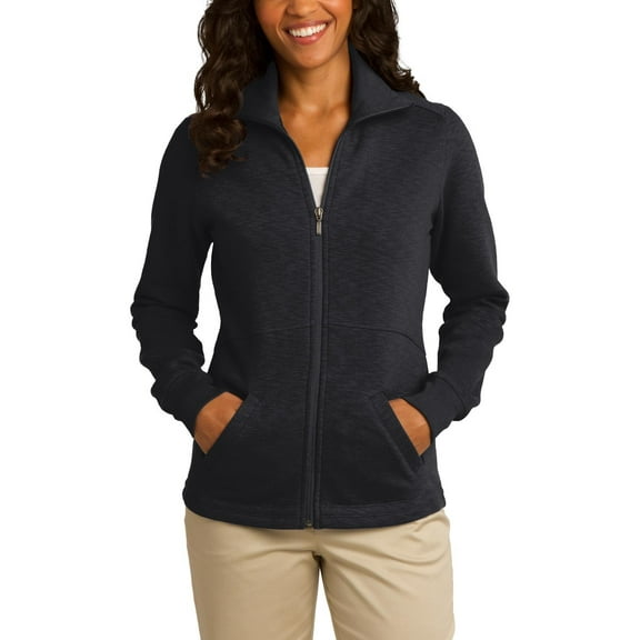 Just Blanks Ladies Slub Fleece Full-Zip Jacket, Black, 4XL