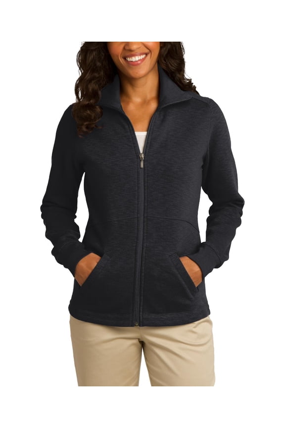 Just Blanks Ladies Slub Fleece Full-Zip Jacket, Black, 4XL