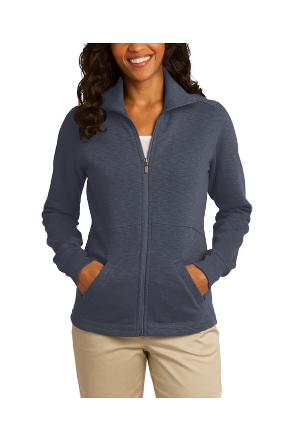 Womens Slub Fleece Full Zip Jacket with Ribbed Collar Cuffs