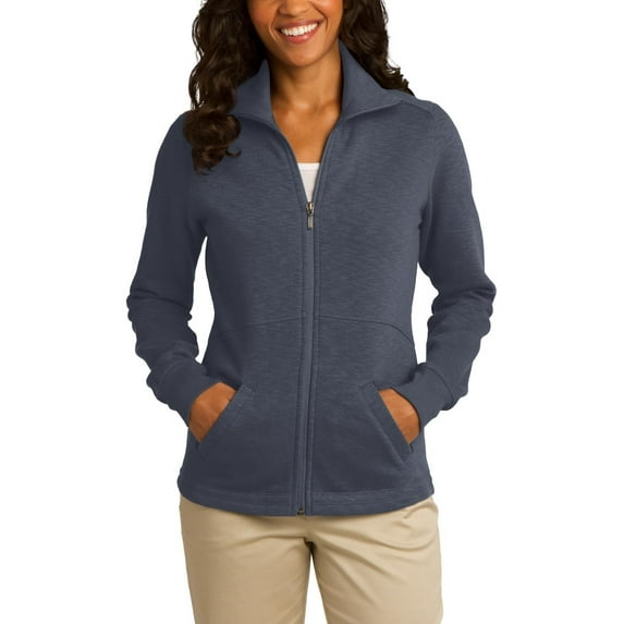 JustBlanks Womens Slub Fleece Full Zip Jacket with Ribbed Collar Cuffs