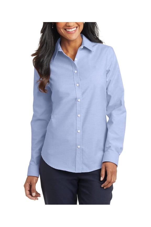 Just Blanks Ladies SuperPro Oxford Shirt Open Collar Back Yoke With Knife Pleats, Oxford Blue, 4XL