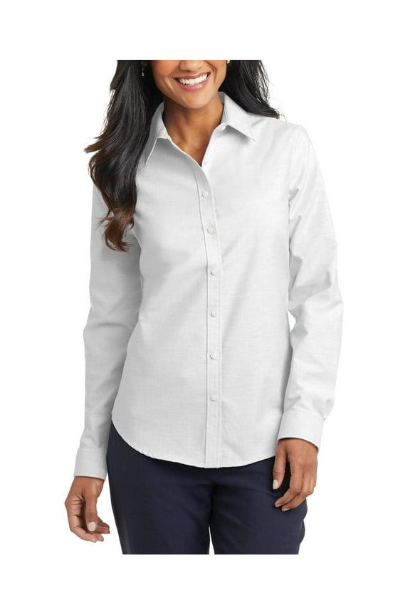 Womens Long Sleeve Oxford Dress Shirt Cotton Polyester Blend Button Up Wrinkle Resistant