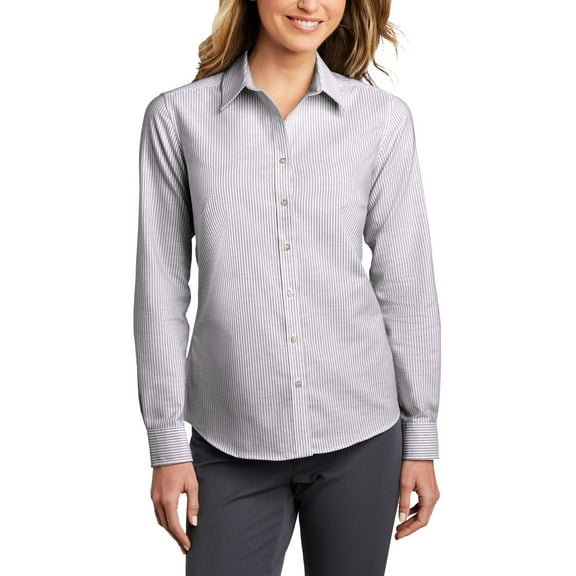 JustBlanks Womens SuperPro Oxford Stripe Shirt Wrinkle Stain Resistant Long Sleeve