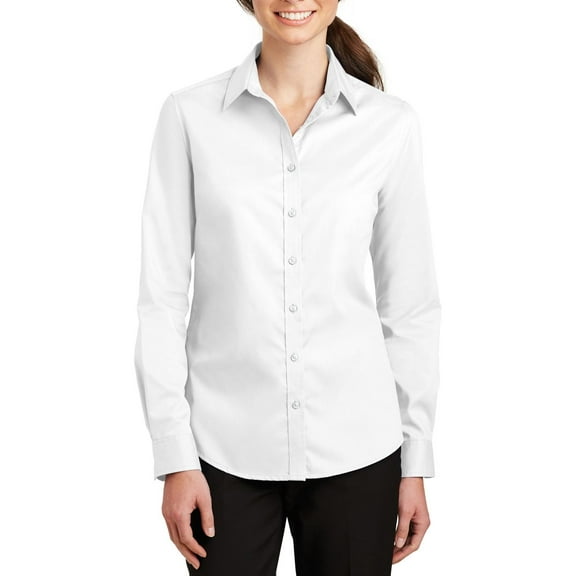 Just Blanks Ladies SuperPro Twill Shirt Bust Darts Dyed-to-Match Buttons, White, 4XL