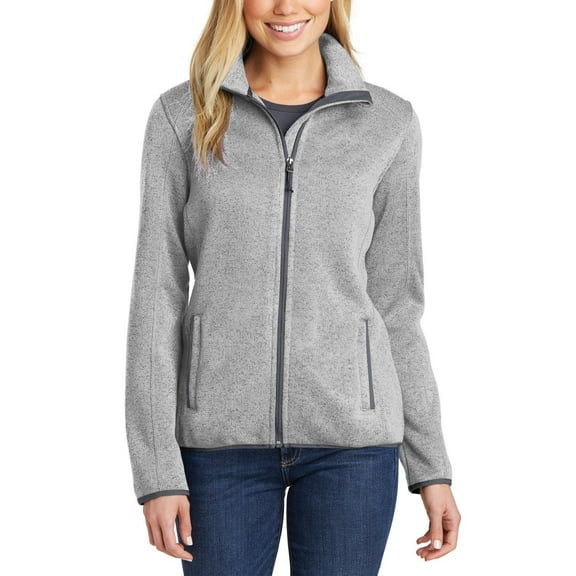 Just Blanks Ladies Sweater Fleece Jacket Reverse coil zipper with chin guard Stretch binding at cuffs and Hem, Grey Heather, 4XL