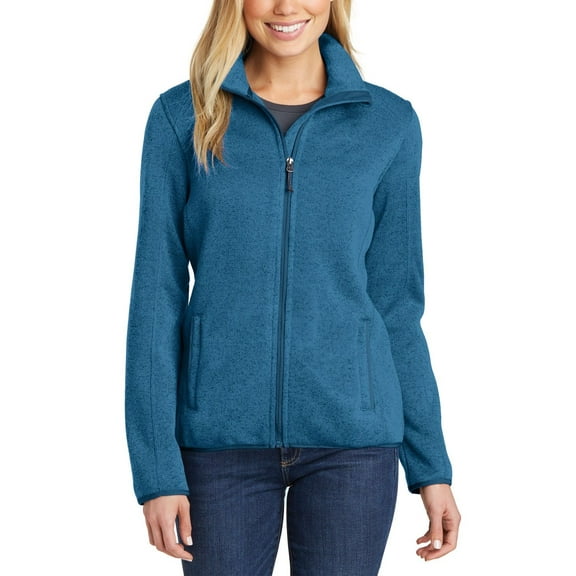 Just Blanks Ladies Sweater Fleece Jacket Reverse coil zipper with chin guard Stretch binding at cuffs and Hem, Medium Blue Heather, 4XL