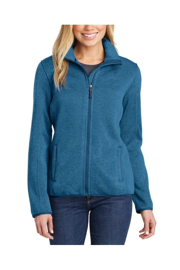 Just Blanks Ladies Sweater Fleece Jacket Reverse coil zipper with chin guard Stretch binding at cuffs and Hem, Medium Blue Heather, 4XL
