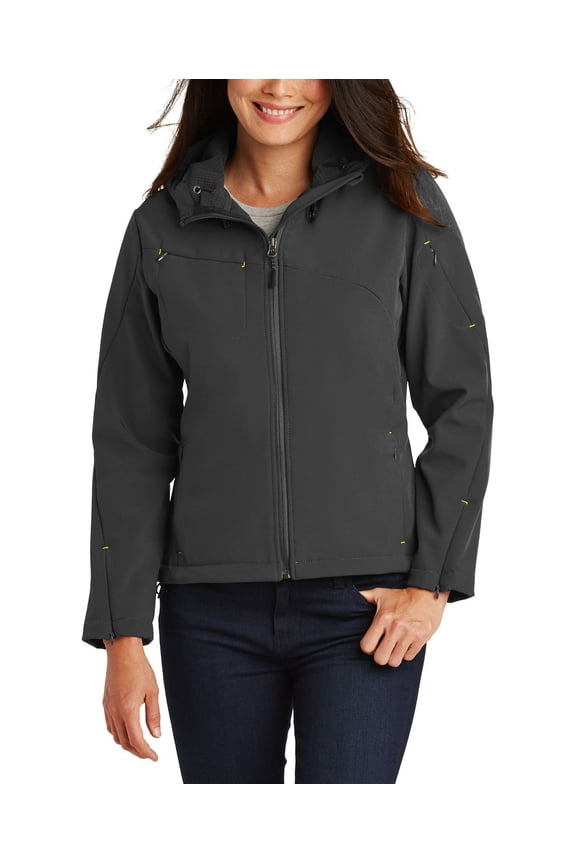 Ladies Textured Hooded Soft Shell Jacket Water Resistant Windproof Breathable Outerwear
