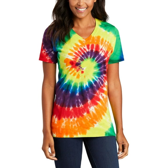 JustBlanks Womens 100 Cotton Tie Dye V Neck T Shirt with Short Sleeves