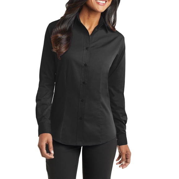 Just Blanks Ladies Tonal Pattern Easy Care Shirt, Dark Charcoal, 4XL