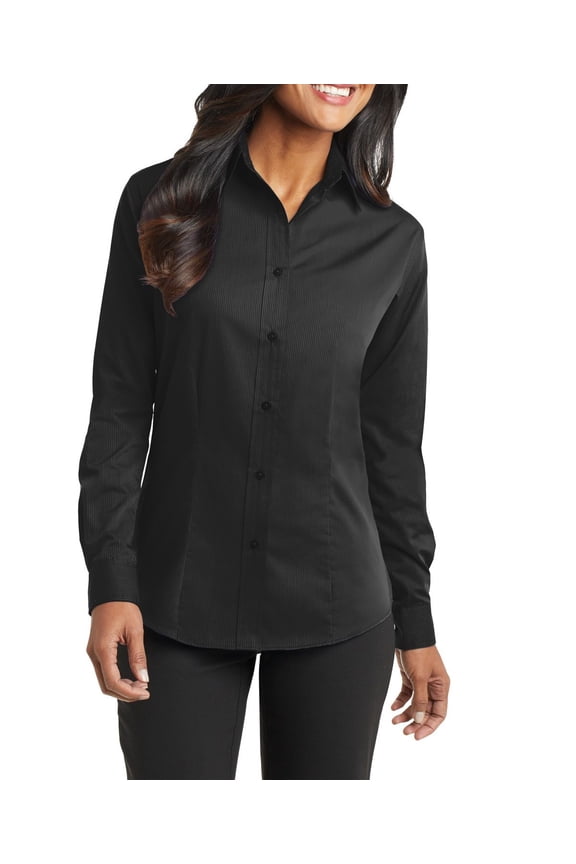 Just Blanks Ladies Tonal Pattern Easy Care Shirt, Dark Charcoal, 4XL