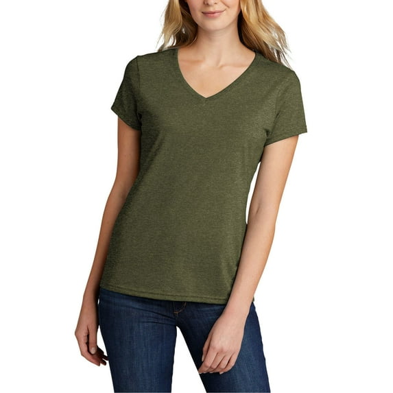 Just Blanks Ladies Tri-Blend V-Neck Tee, Military Green Heather, 4XL