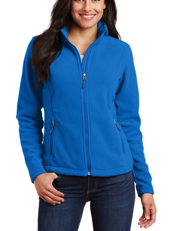 Womens Full Zip Fleece Jacket Polyester Soft Midweight Fabric Zippered Pockets Adjustable Hem