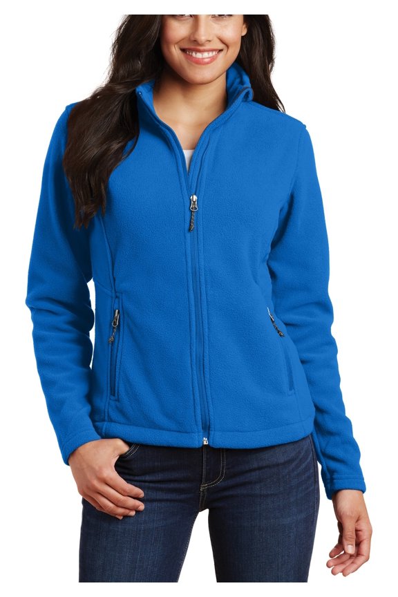 Womens Full Zip Fleece Jacket Polyester Soft Midweight Fabric Zippered Pockets Adjustable Hem