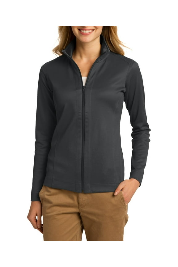 Just Blanks Ladies Vertical Texture Full-Zip Jacket, Iron Grey/ Black, 4XL
