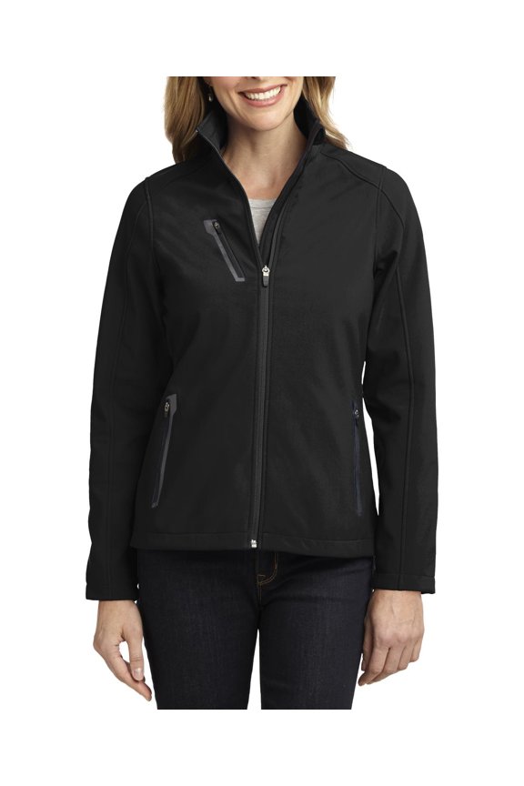 Just Blanks Ladies Welded Soft Shell Jacket Fabric Breathability Rating Reverse Coil Zippers, Black, 4XL