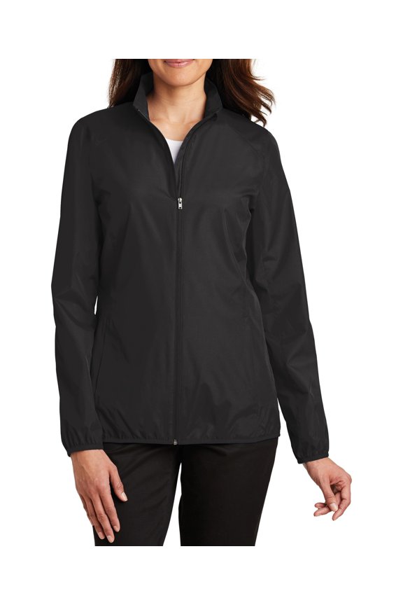 Ladies Lightweight Full Zip Polyester Jacket with Cadet Collar Elastic Cuffs