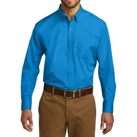 JustBlanks Mens Long Sleeve Carefree Poplin Shirt Cotton Polyester Button Down Collar