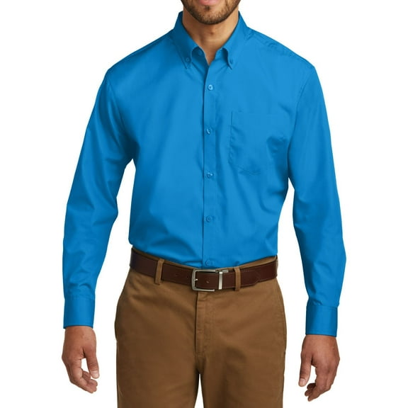 JustBlanks Mens Long Sleeve Carefree Poplin Shirt Cotton Polyester Button Down Collar