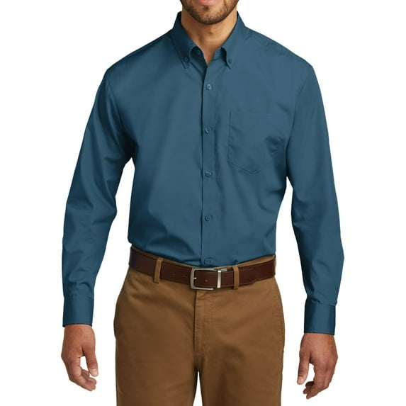 JustBlanks Mens Long Sleeve Carefree Poplin Shirt Cotton Polyester Button Down Collar