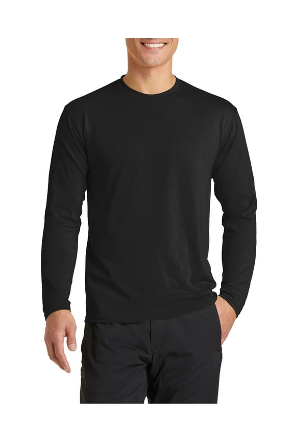 Long Sleeve Performance Blend Moisture Wicking Cotton Poly with Rib Knit Collar T Shirt