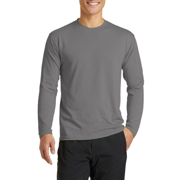 JustBlanks Long Sleeve Performance Blend Moisture Wicking Cotton Poly with Rib Knit Collar T Shirt
