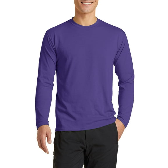 JustBlanks Long Sleeve Performance Blend Moisture Wicking Cotton Poly with Rib Knit Collar T Shirt