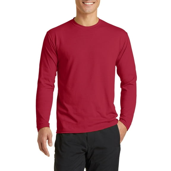 JustBlanks Long Sleeve Performance Blend Moisture Wicking Cotton Poly with Rib Knit Collar T Shirt