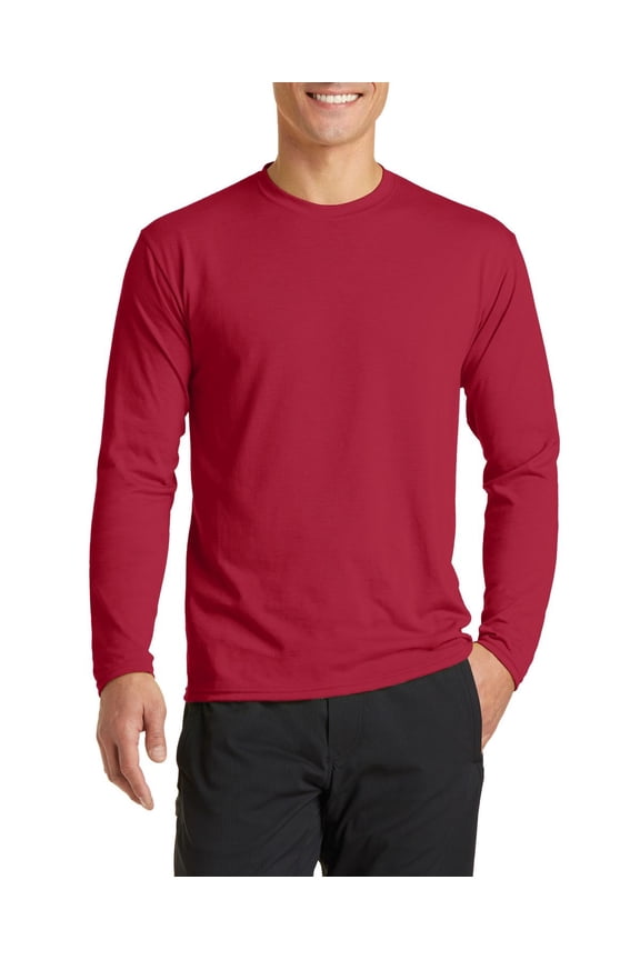Long Sleeve Performance Blend Moisture Wicking Cotton Poly with Rib Knit Collar T Shirt