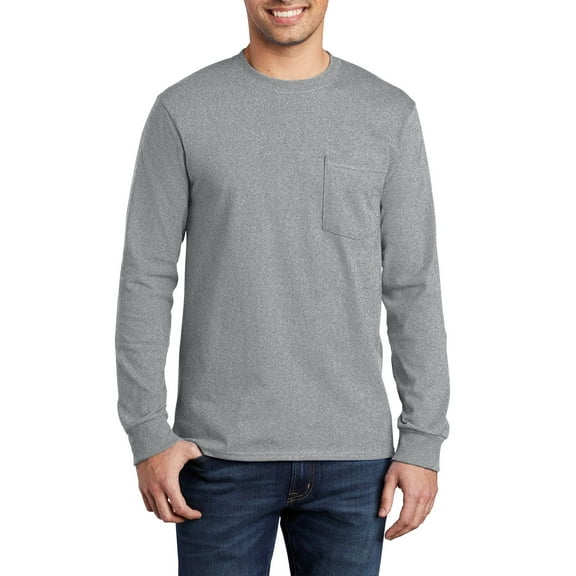 Just Blanks Long Sleeve Pocket T-Shirt – Soft, Durable Cotton Tee with Classic Pocket Design, Athletic Heather*, M