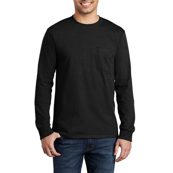 Just Blanks Long Sleeve Pocket T-Shirt – Soft, Durable Cotton Tee with Classic Pocket Design, Jet Black, 4XL