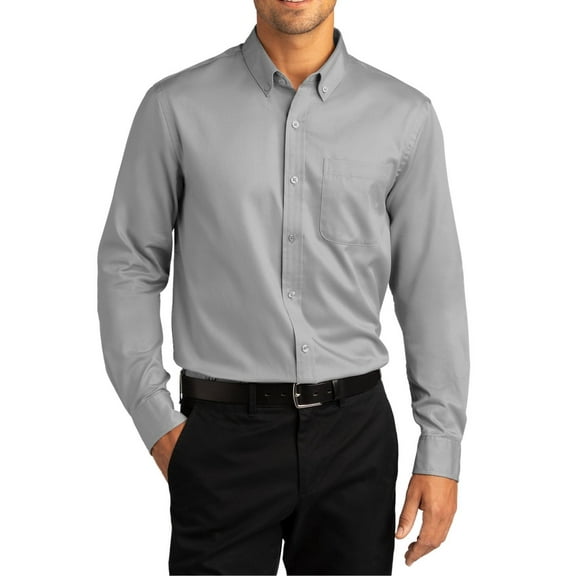 JustBlanks Long Sleeve Twill Work Shirt Cotton Poly Blend Button Down Collar Wrinkle Resistant