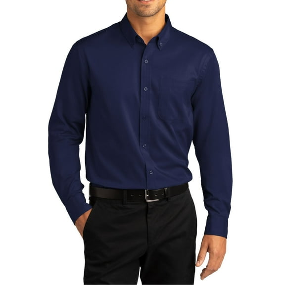 Just Blanks Long Sleeve SuperPro React Twill Shirt Wrinkle-Resistant Button-Down Collar, True Navy, 4XL