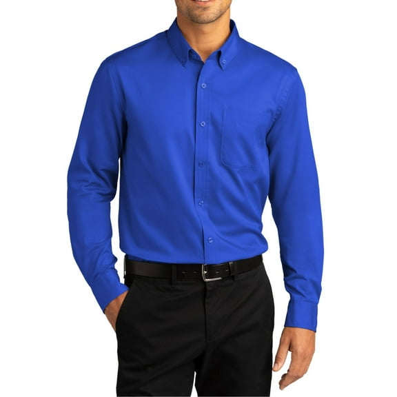 JustBlanks Long Sleeve Twill Work Shirt Cotton Poly Blend Button Down Collar Wrinkle Resistant