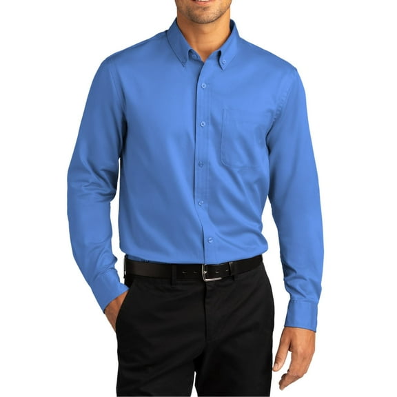 JustBlanks Long Sleeve Twill Work Shirt Cotton Poly Blend Button Down Collar Wrinkle Resistant