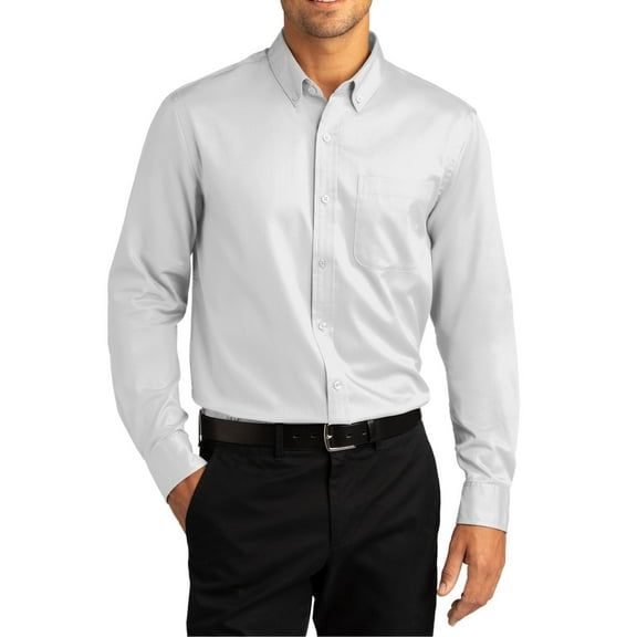 JustBlanks Long Sleeve Twill Work Shirt Cotton Poly Blend Button Down Collar Wrinkle Resistant