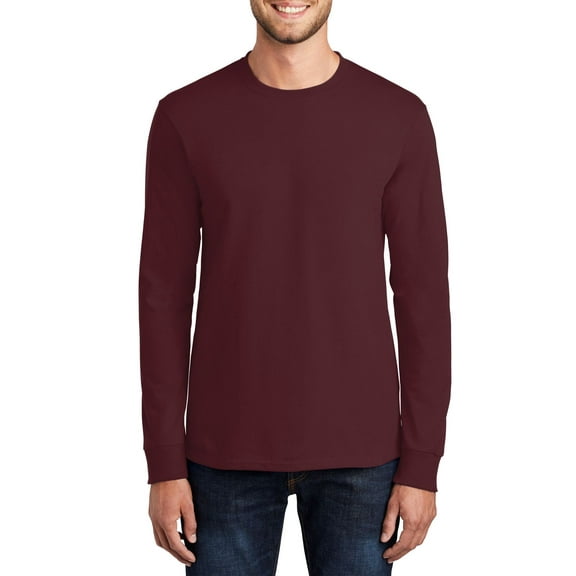 JustBlanks Long Sleeve Essential T Shirt Double Needle Hem Rib Knit Cuffs Coverseamed Neck