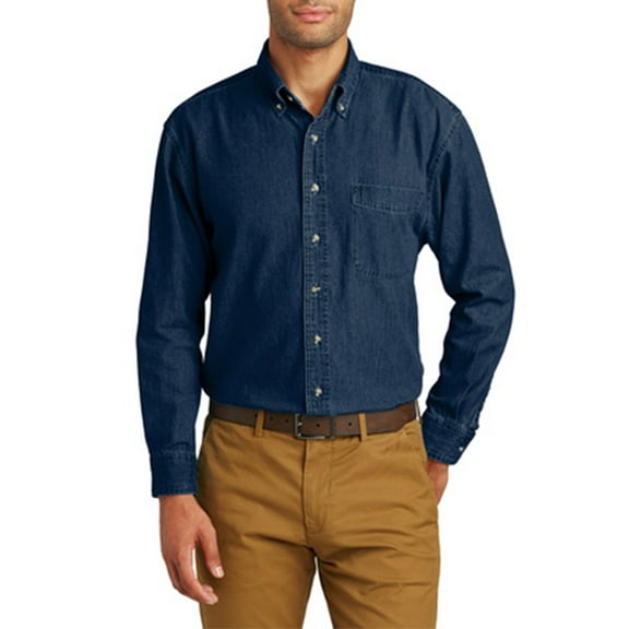 Just Blanks Men Long Sleeve Value Denim Shirt, Ink Blue*, 4XL