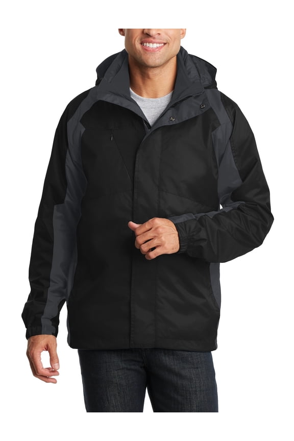 Mens 3 in 1 Waterproof Wind Resistant Polyester Jacket with Detachable Hood Inner Fleece Liner