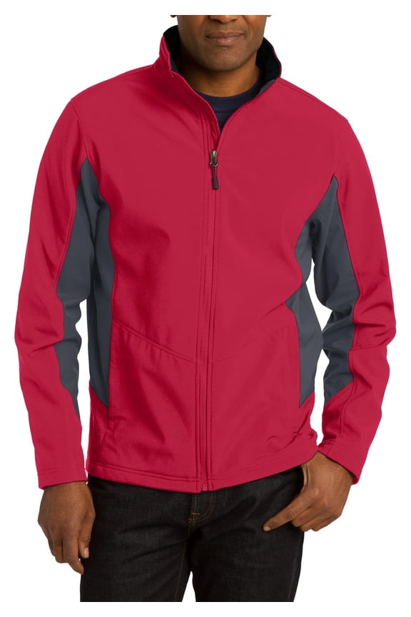 Mens Colorblock Soft Shell Jacket Polyester Blend Full Zip Long Sleeves Water Resistant