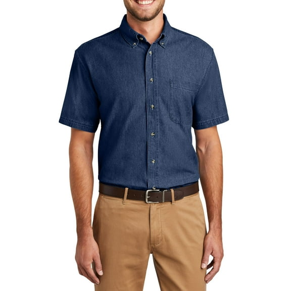 Just Blanks Men’s Short Sleeve Value Denim Shirt, Ink Blue*, 5XL